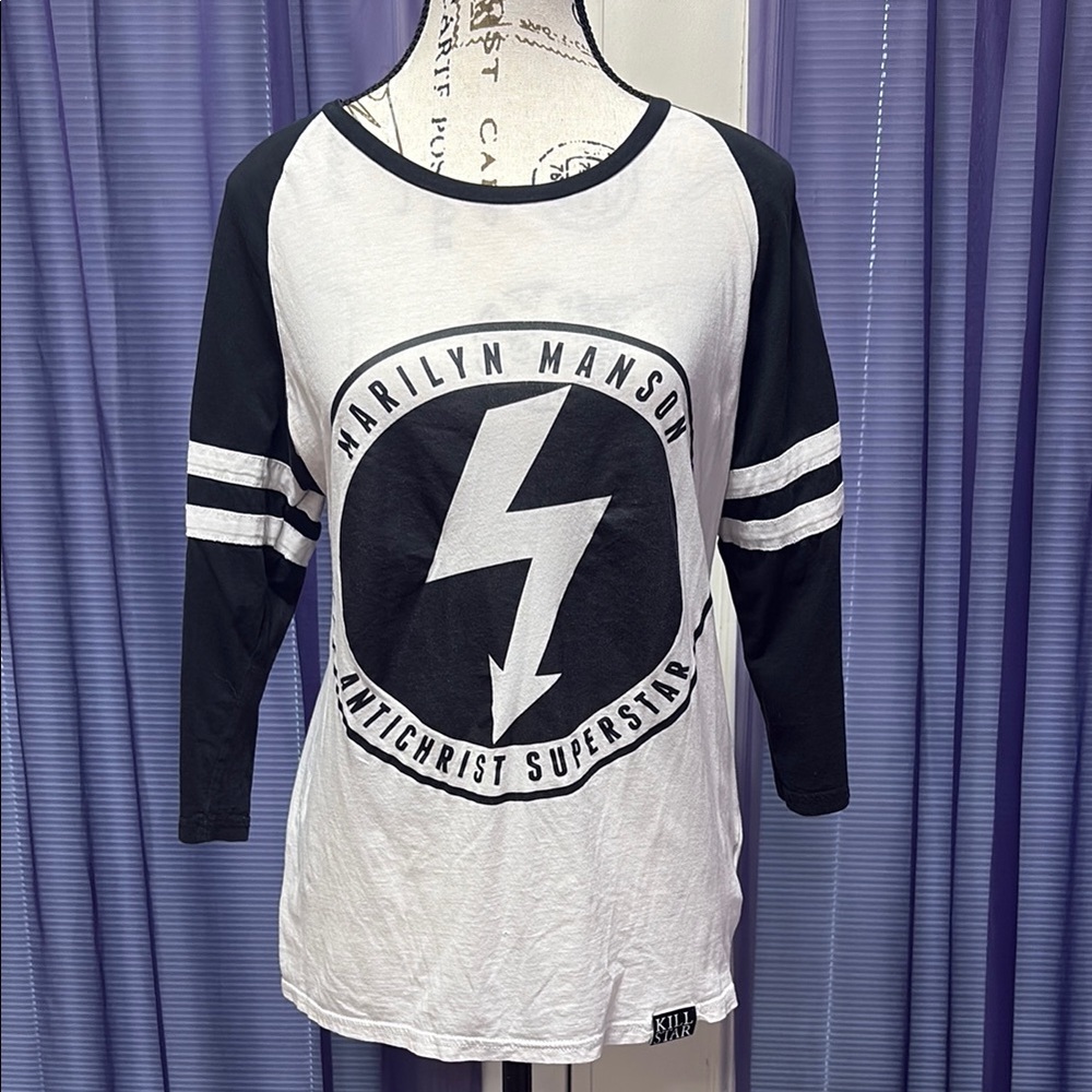 Killstar X MANSON Black and White Graphic Antichrist Superstar Raglan Tee